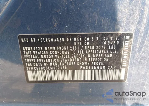 2020 Volkswagen Jetta 1.4T R-Line/1.4T S/1.4T Se from USA, damaged, VIN 3VWC57BU3LM102169